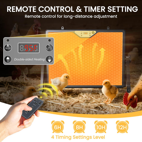 INNOLAND remote-control brooder plate being adjusted from outside the coop.