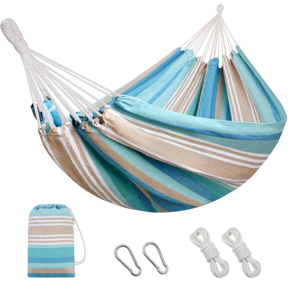 INNO STAGE Brazilian hammock in blue and green outdoors for backyard relaxation.