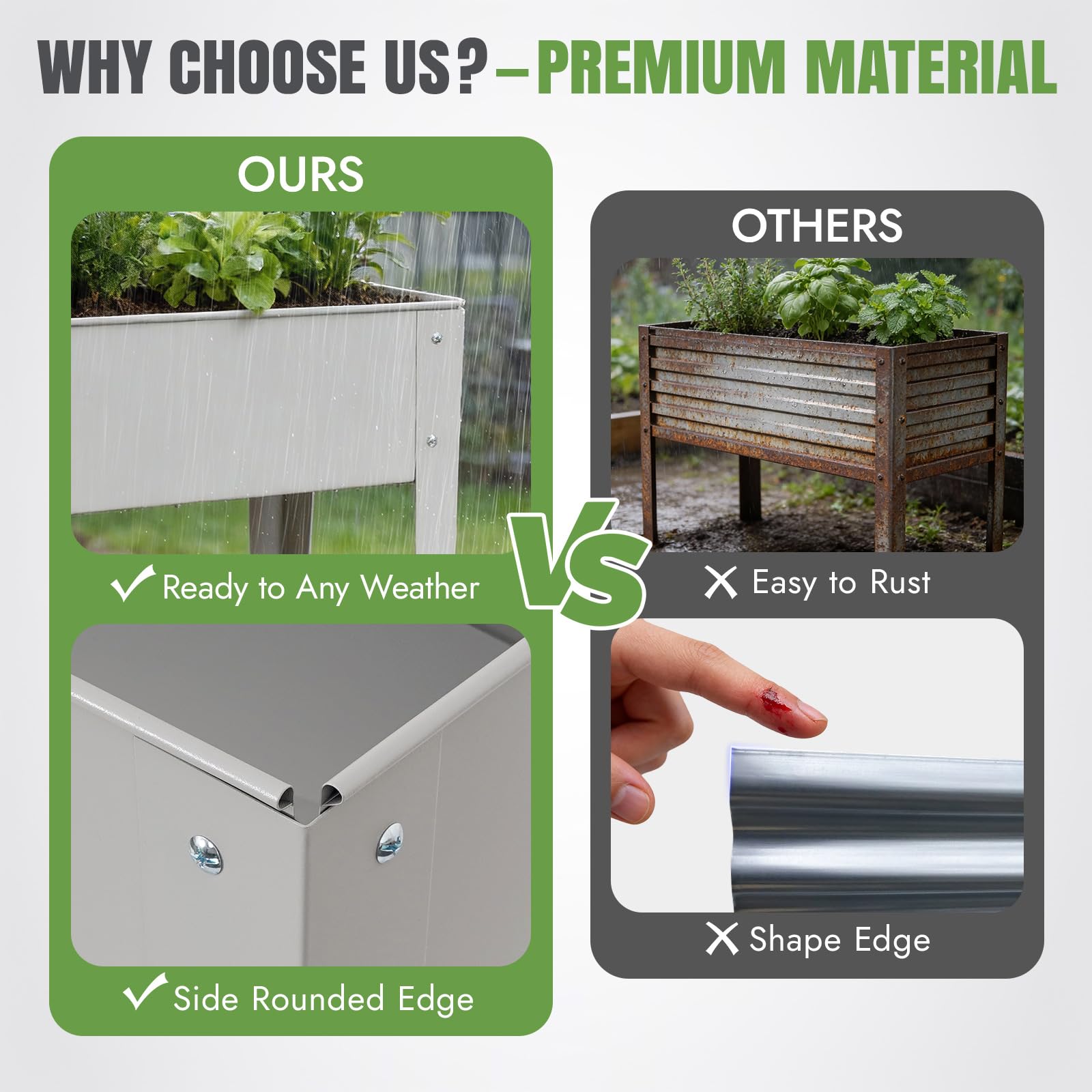 Compact footprint fits balconies, patios, and small decks while elevating gardening.