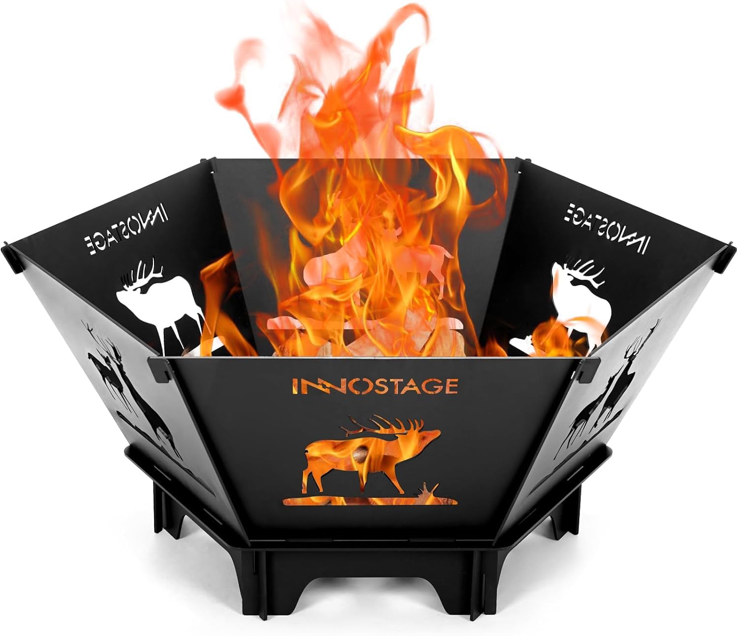 INNO STAGE fire pit assembly with six plug pieces for quick setup and storage.