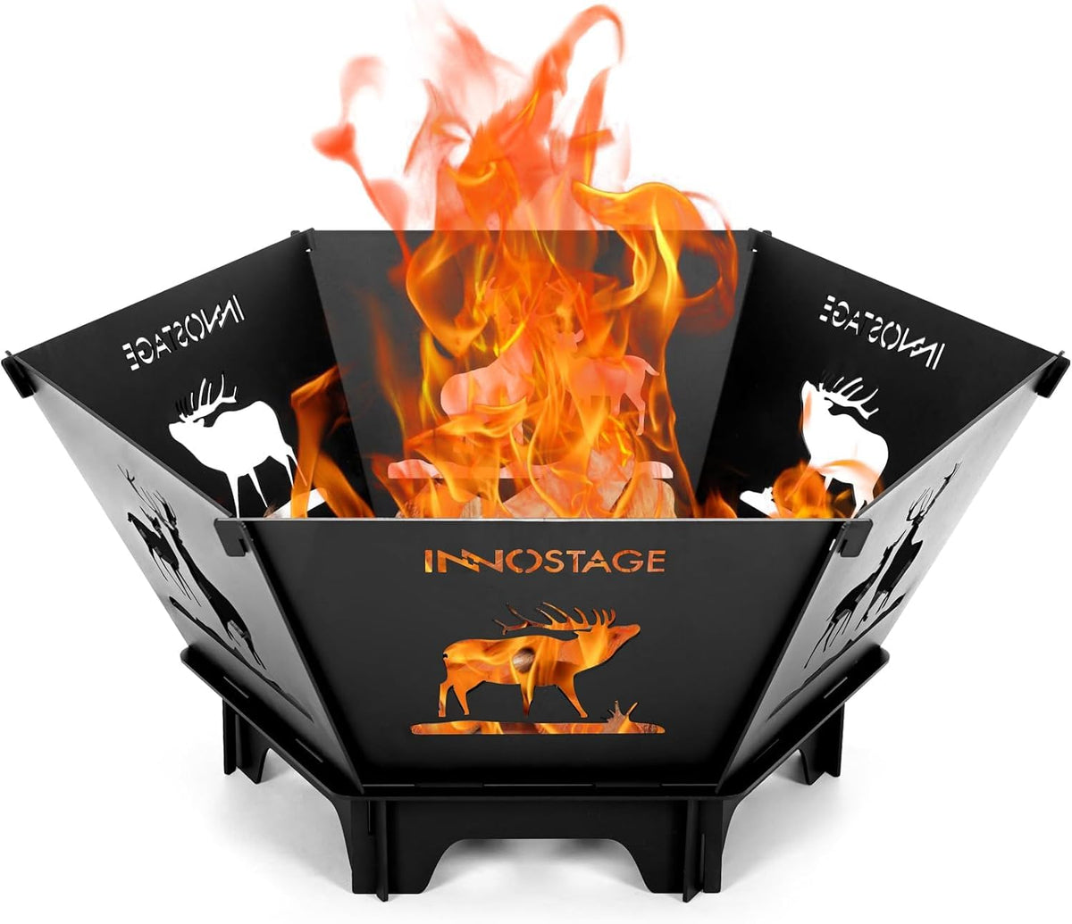 INNO STAGE fire pit assembly with six plug pieces for quick setup and storage.