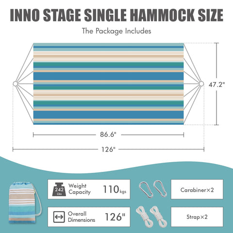 INNO STAGE hammock canvas material shows breathable comfort for lounging.