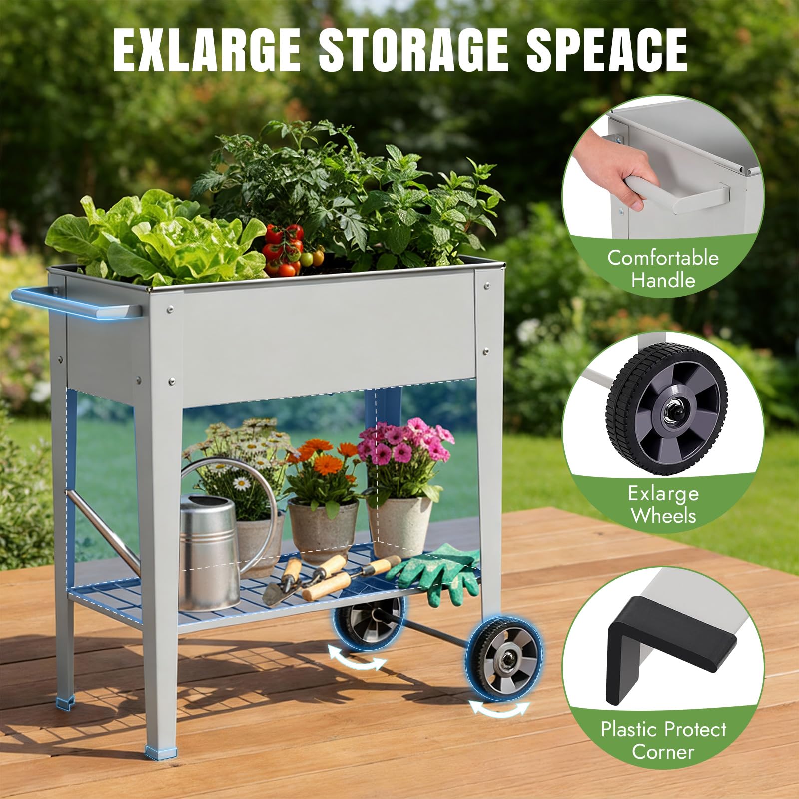 Smooth-rolling wheels and a handle enable effortless repositioning on patios.