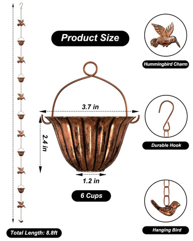INNOWARMER 8.8ft rain chain guides rain from gutter to ground, reducing splashes.