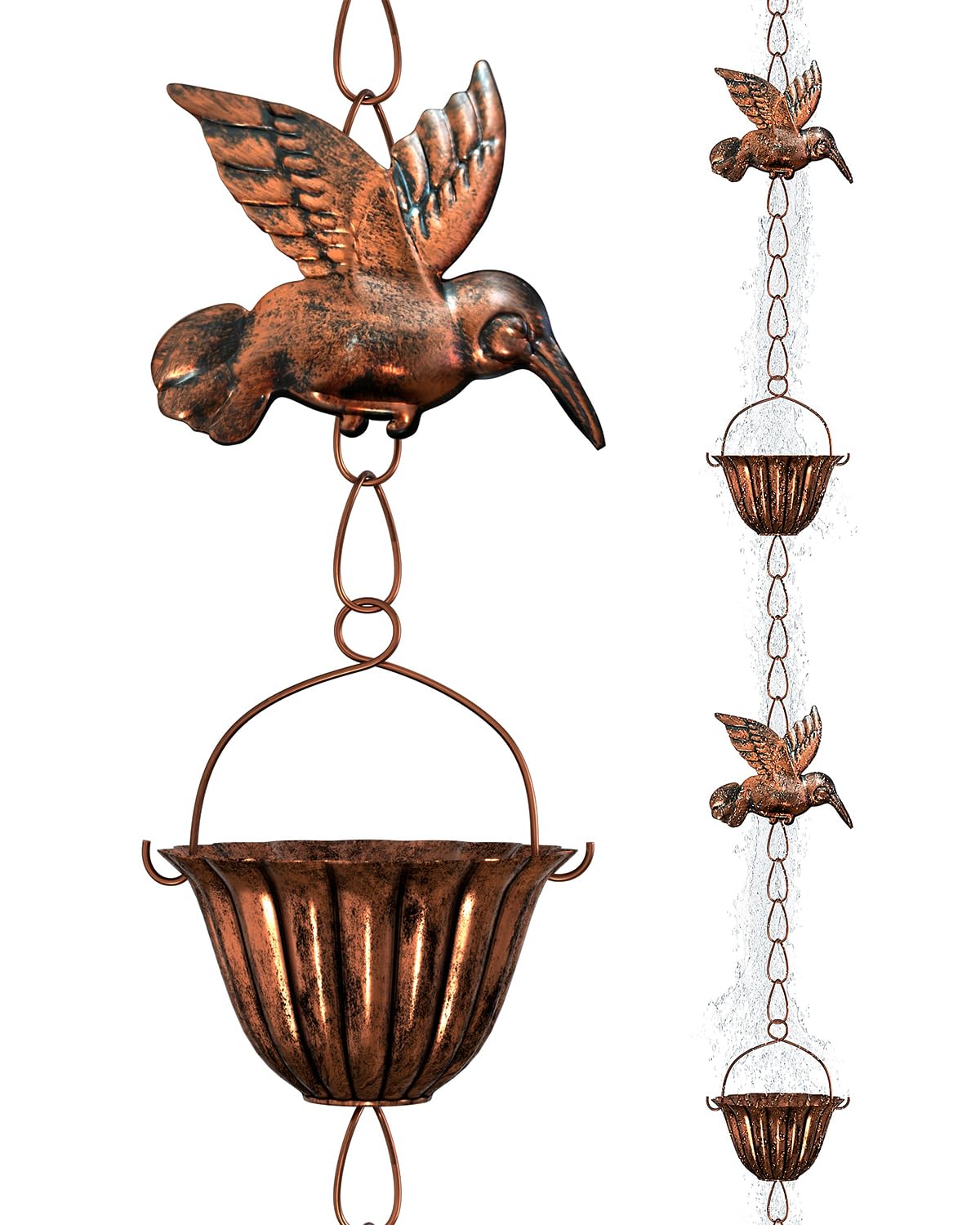 INNOWARMER rain chain with six cups and hummingbirds adds a soothing garden water feature.