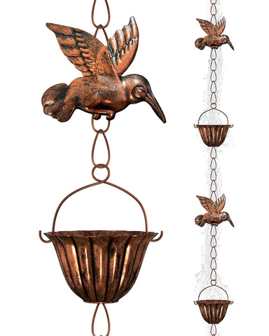 INNOWARMER rain chain with six cups and hummingbirds adds a soothing garden water feature.