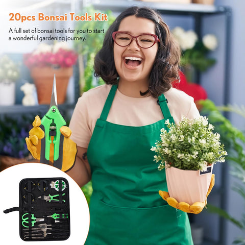Inntop bonsai tools kit leather bag stores everything neatly and portable for gardening at home.