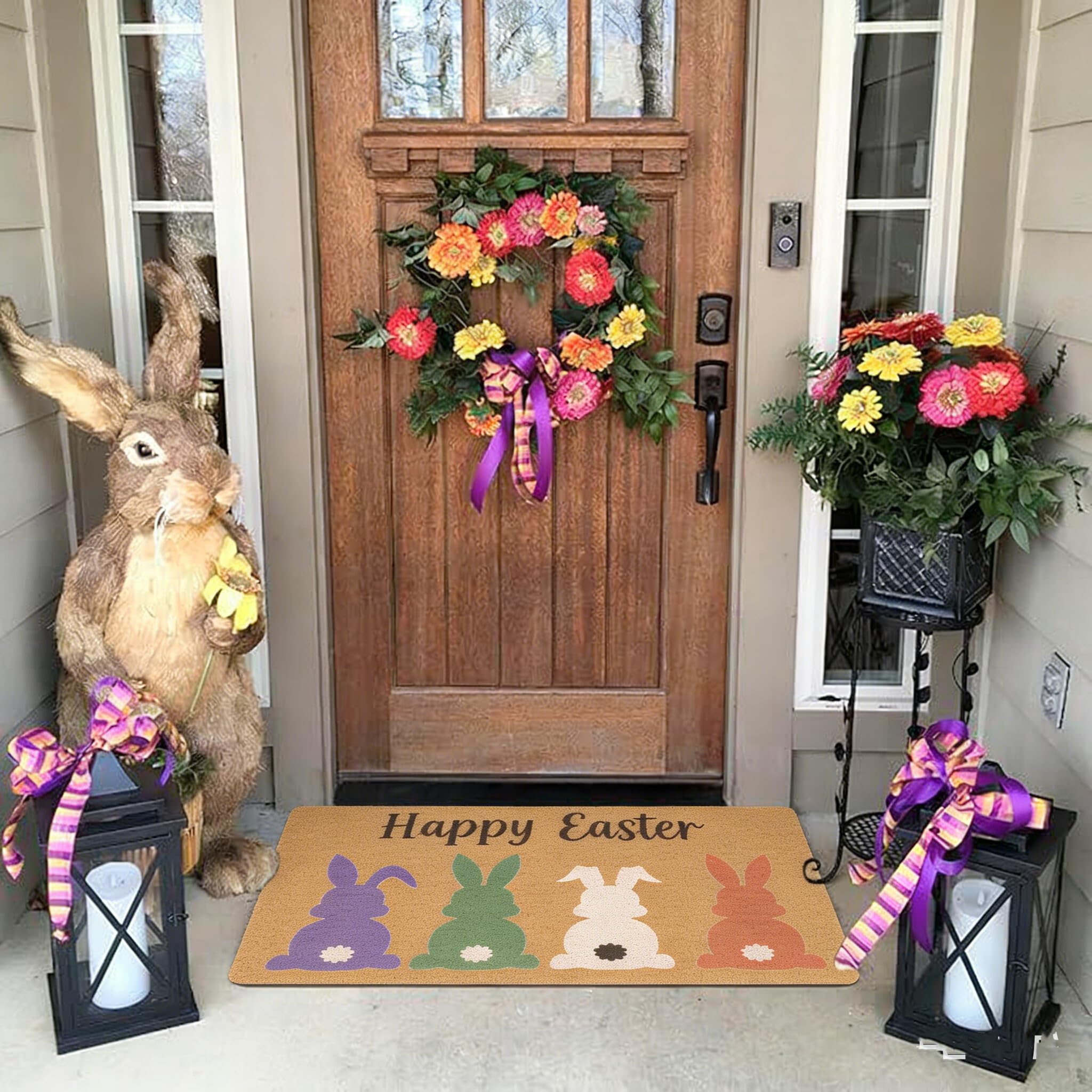 INOGIH Bunny ears Easter doormat adds seasonal charm at entryways.