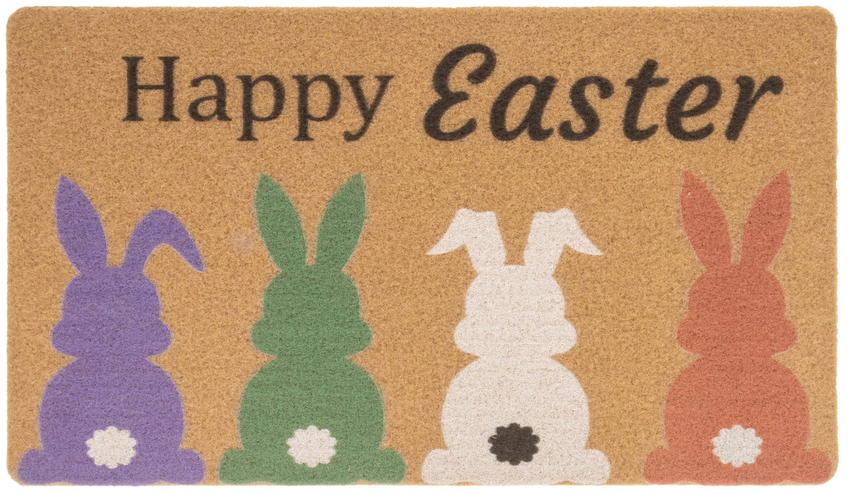 INOGIH Easter-Bunny Front Door Mat with bunny ears welcomes guests outdoors.