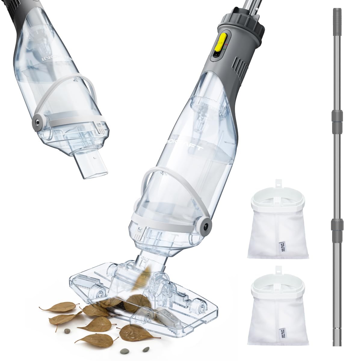 InoKraft pool vacuum with extendable pole for effortless above-ground cleaning