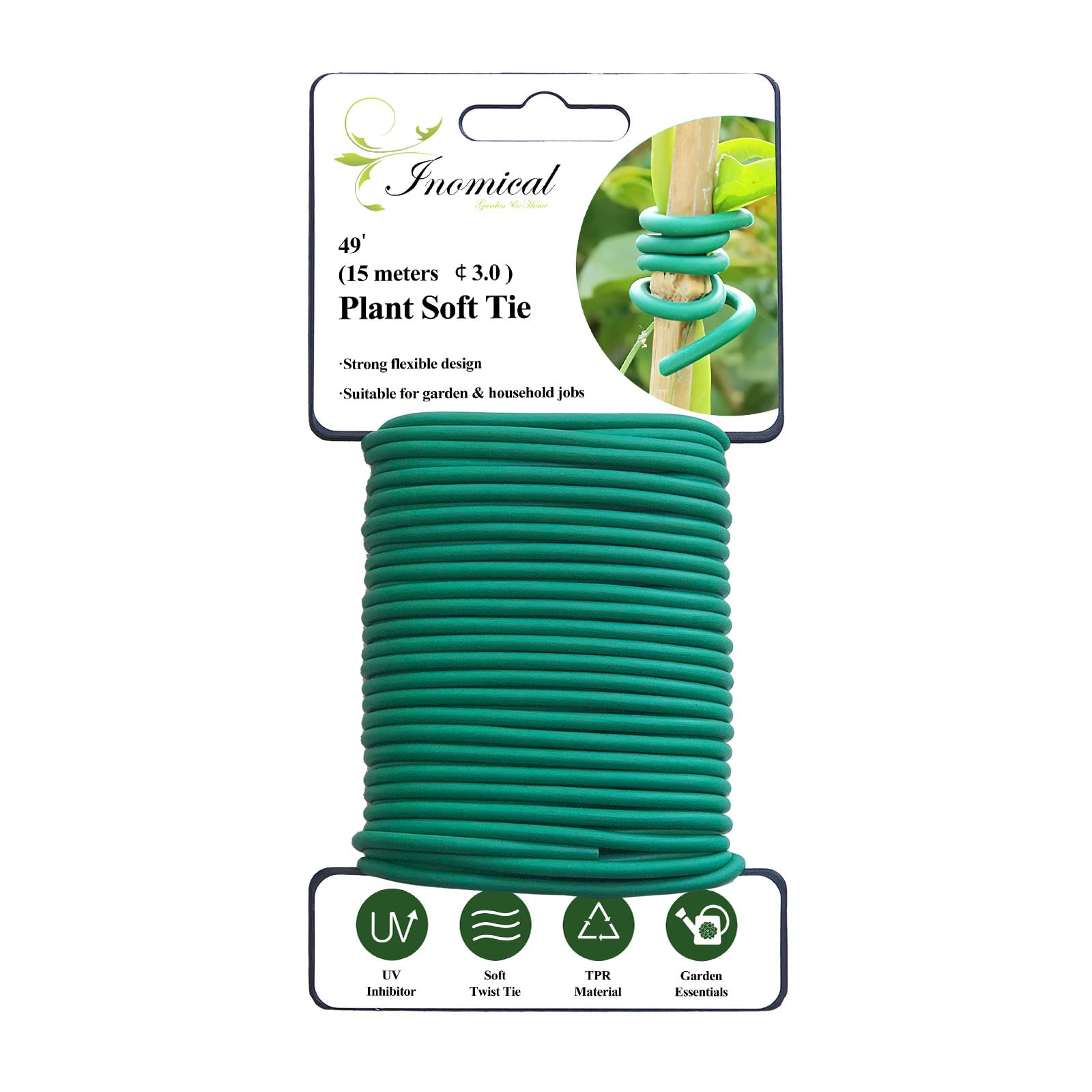 Inomical soft plant wire 49.2ft coiled for versatile garden support.