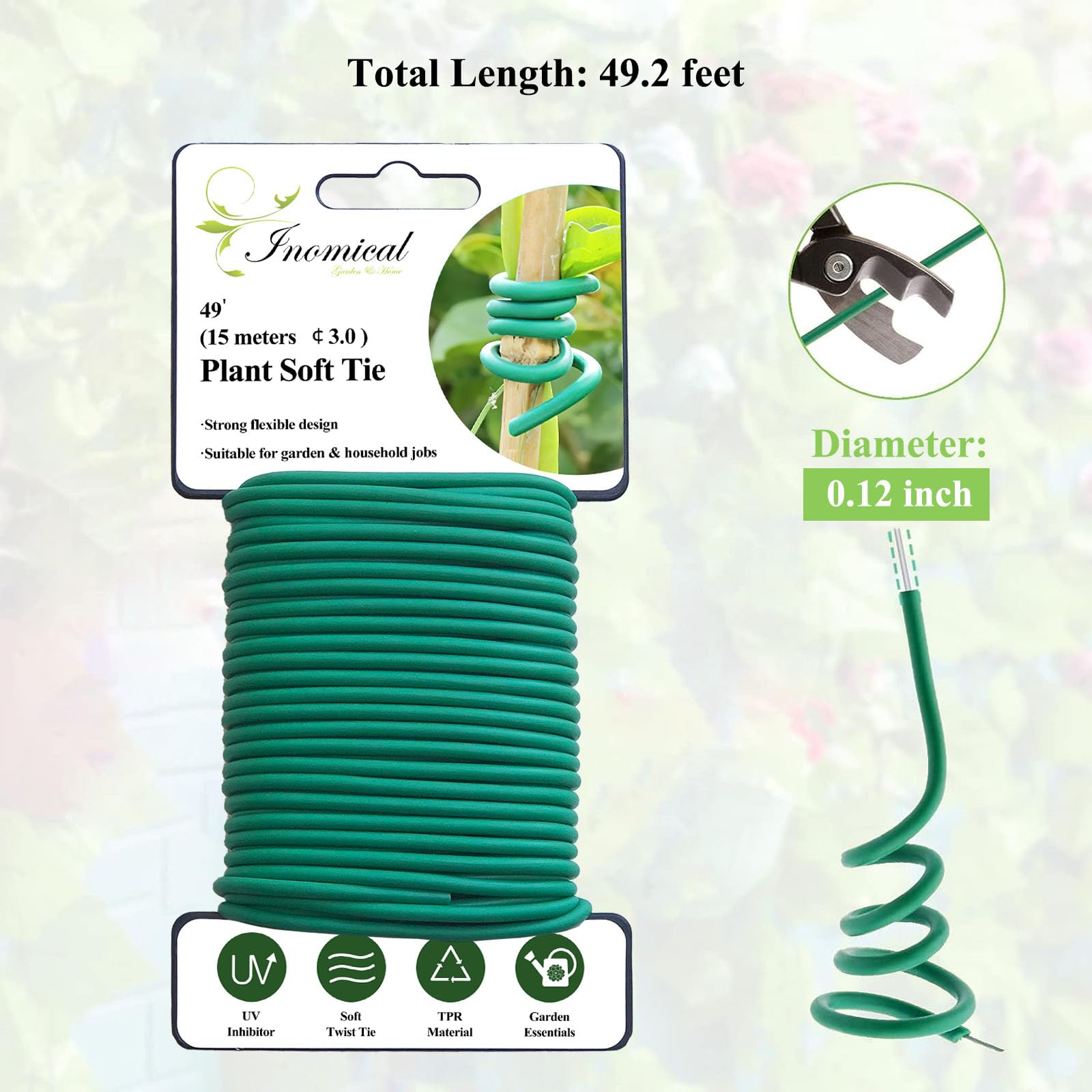Inomical 3mm-diameter plant-tie provides sturdy support for shrubs and flowers.