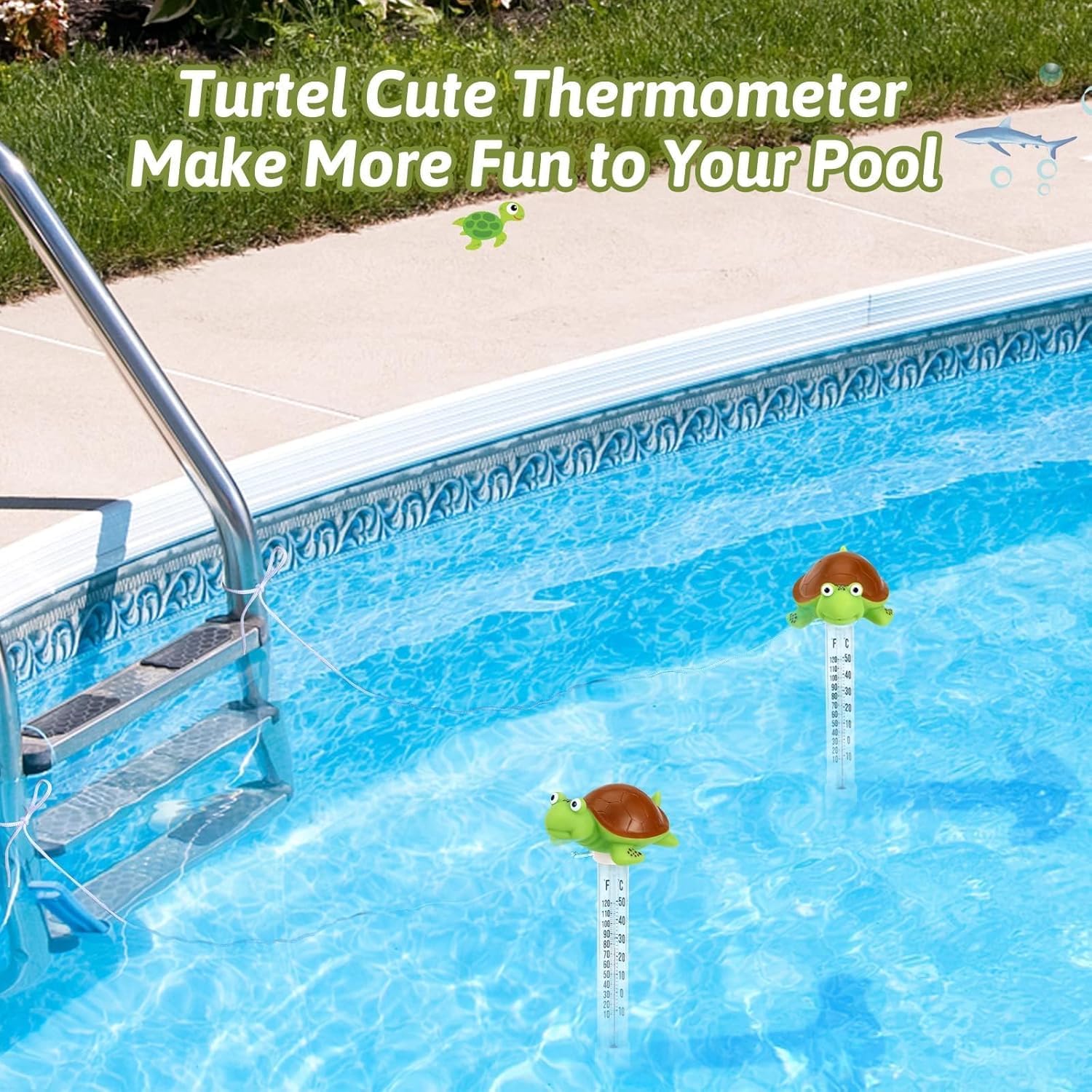 Inpool Turtle thermometer suitable for pools, spas, hot tubs, and aquariums.