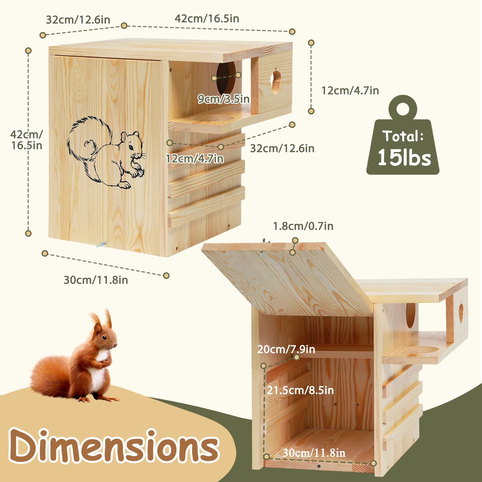 INRLKIT large squirrel house waterproof pine wood for durability
