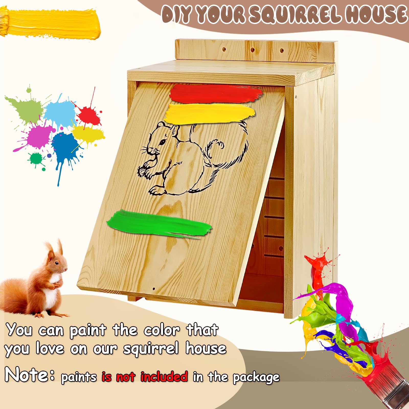 INRLKIT Squirrel Nesting Box prints on panels attract visiting squirrels