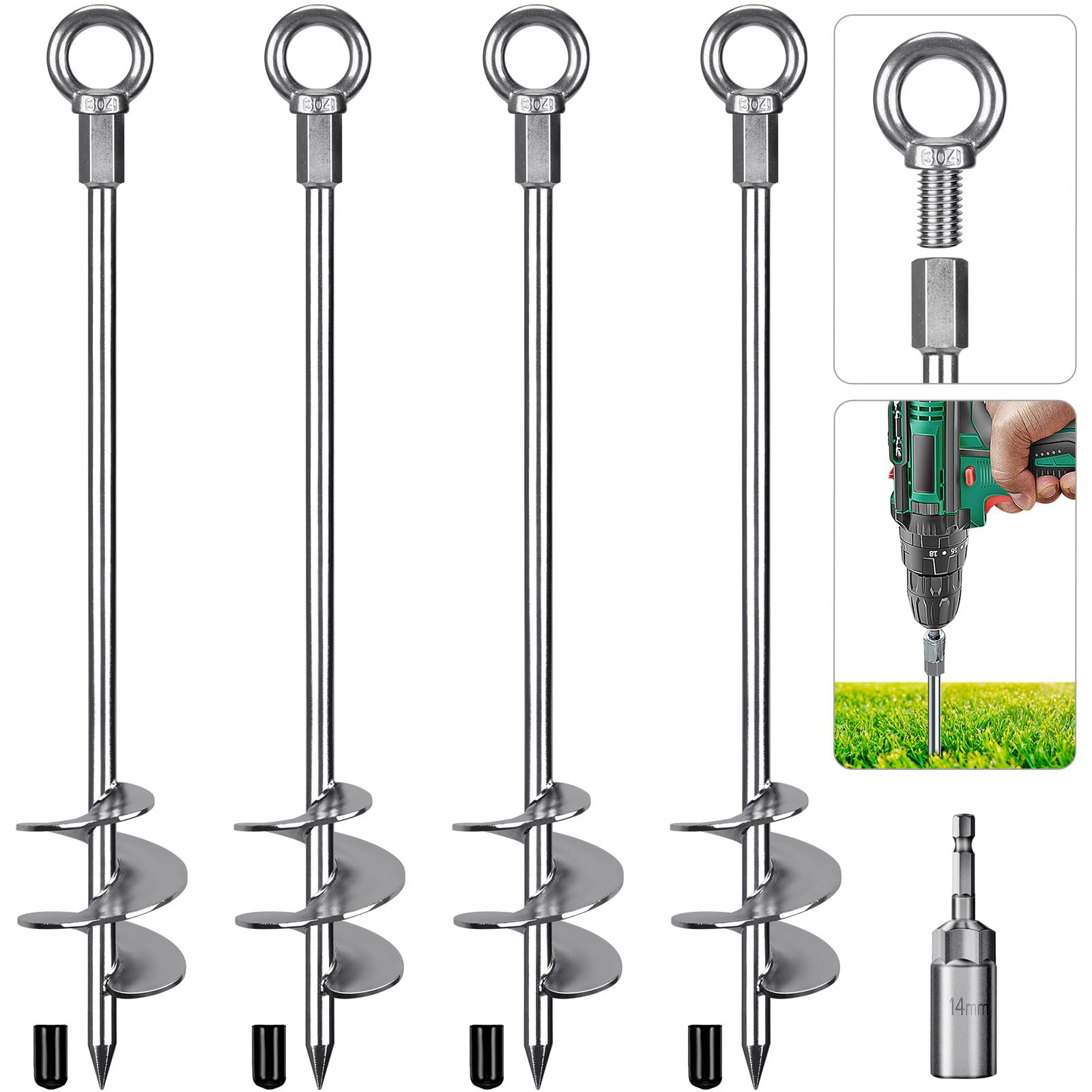 Insaga 30'' ground anchor with solid steel construction for secure outdoor setups