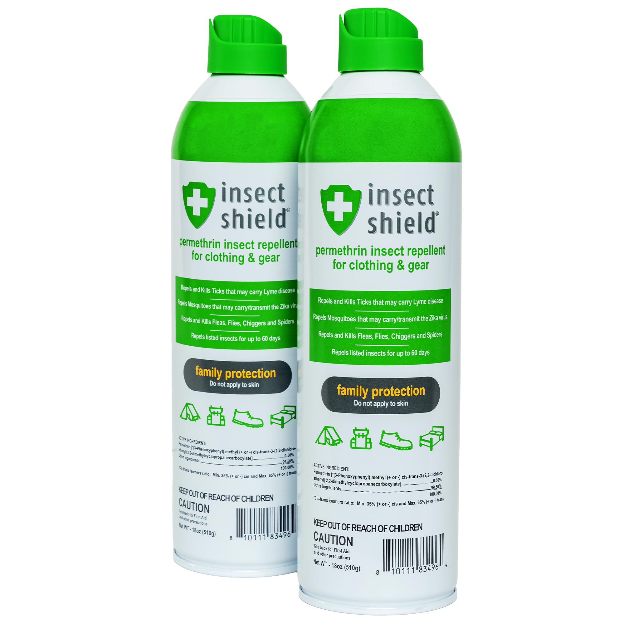 Insect Shield Premium Permethrin Spray aerosol can front, long-lasting outdoor protection