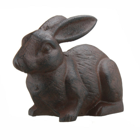 INsideOUT rust-colored rabbit statue, ideal as a decorative garden piece or whimsical doorstop.