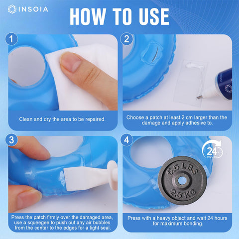 Applying INSOIA patch to an air mattress for a durable seal