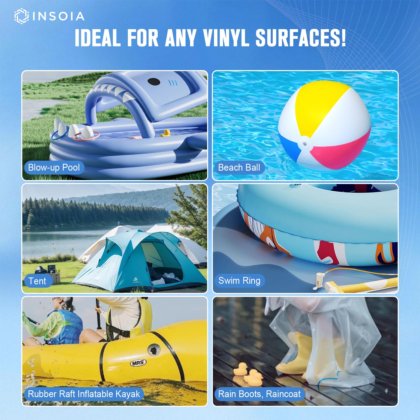 Repairing hot tub, pool toys, and kayaks with INSOIA patch kit