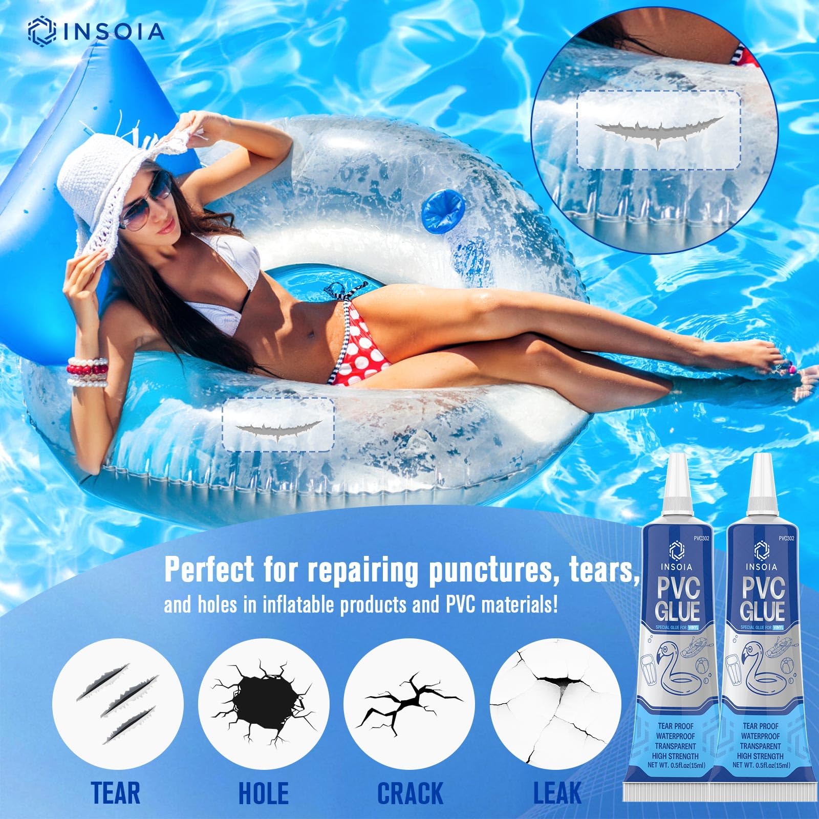 INSOIA liquid PVC glue tube for airtight sealing on inflatables