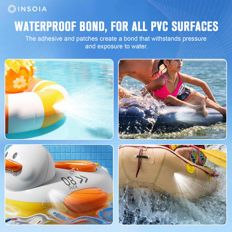 Multi-surface compatibility of INSOIA patches for PVC, vinyl, rubber and more