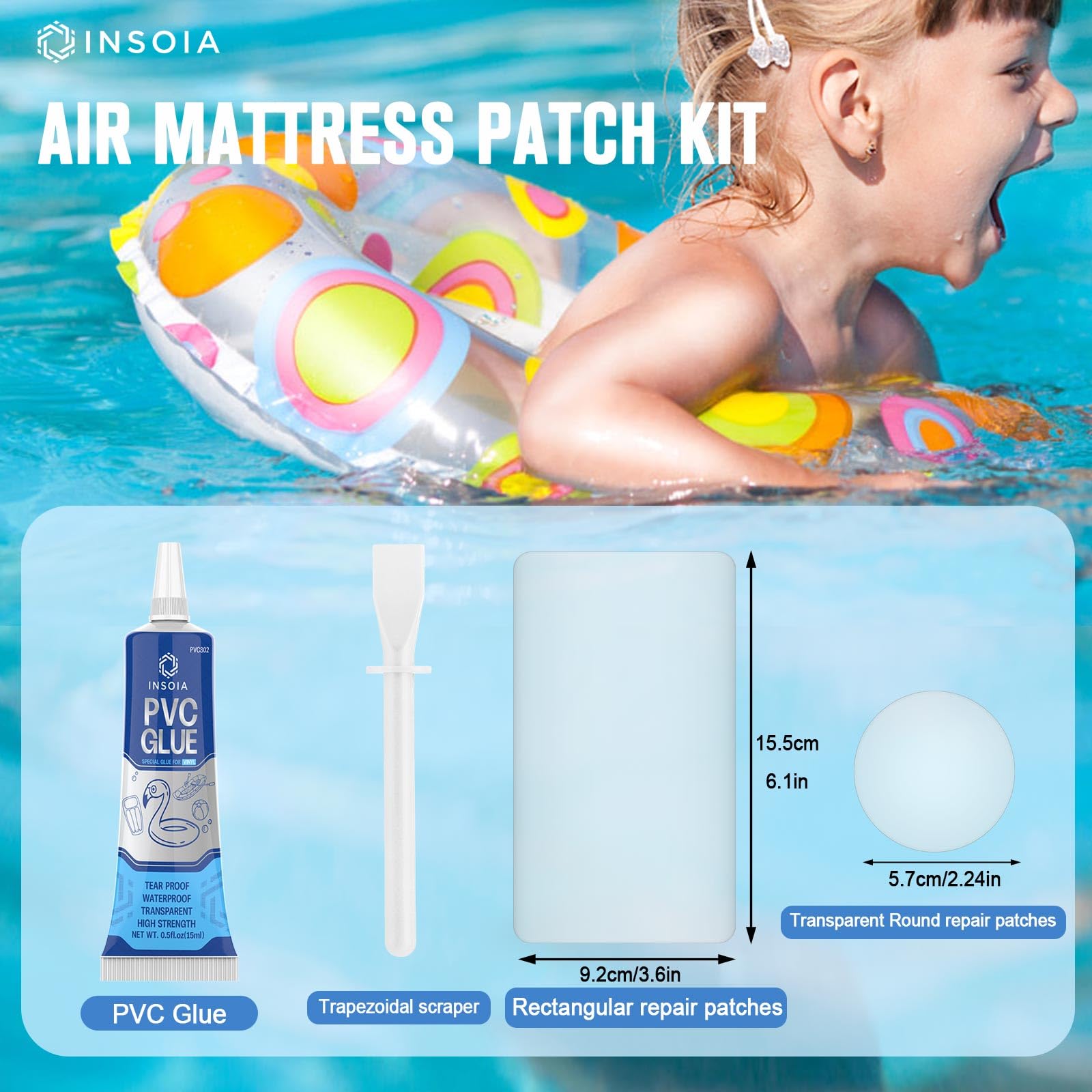 Waterproof and UV-resistant INSOIA patches stay clear on surfaces