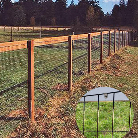 Inslat clamp installation demonstrated on a wood post for livestock fencing.