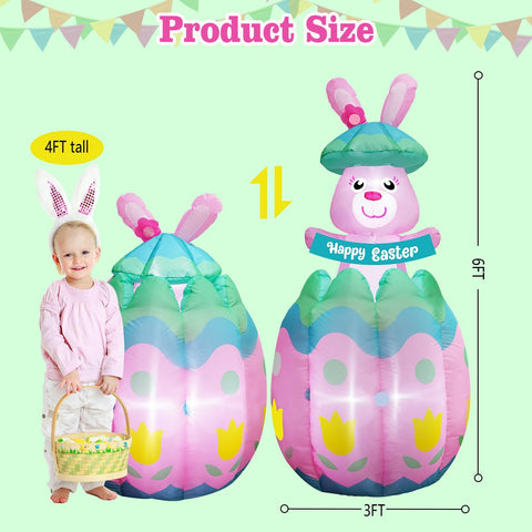 inslife 6ft Easter inflatable bunny for gate or garden décor with auto pop-up