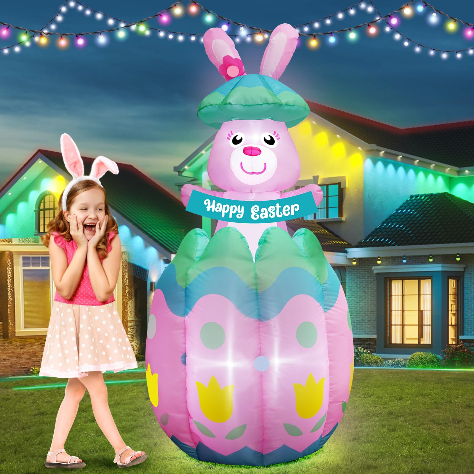 inslife Easter bunny pop-up egg 6ft for vivid day or night front yard display