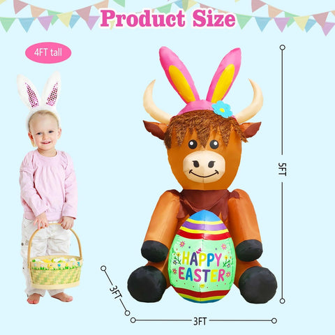inslife Easter Highland Cow inflatable with LED night illumination boosts curb appeal