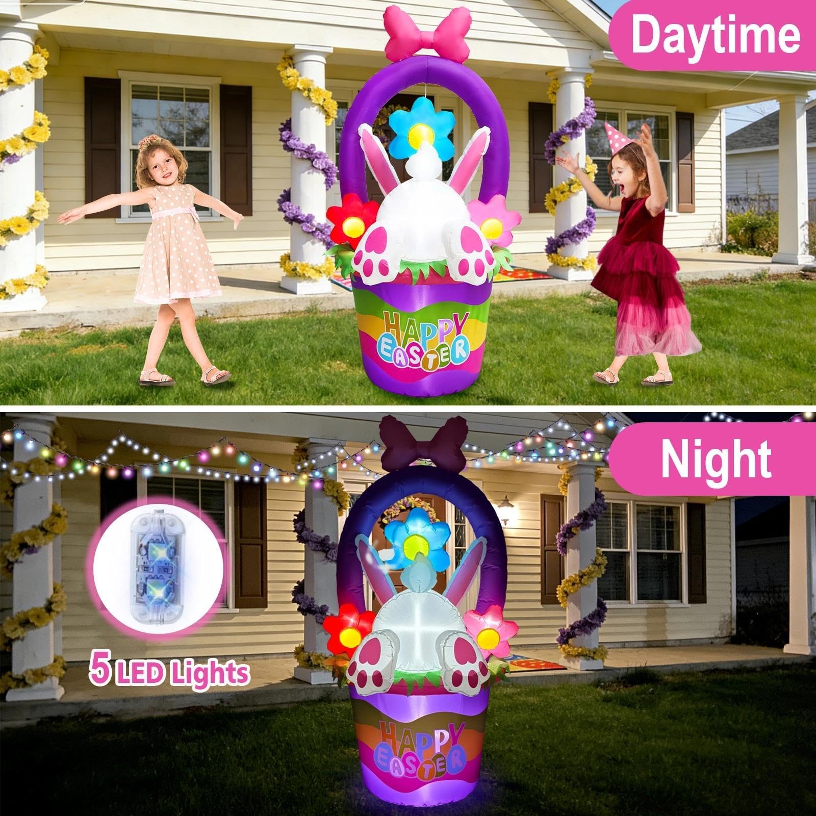 inslife Easter inflatable bunny built-in blower enables quick setup.