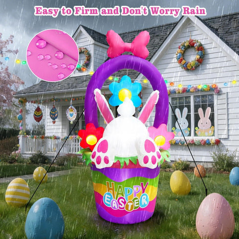 inslife Easter inflatable bunny includes stakes and ropes for stable outdoor display.