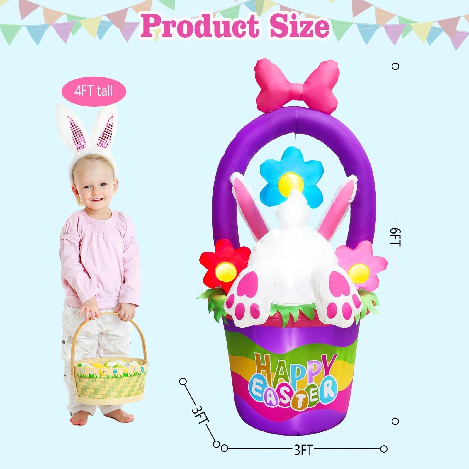 inslife Easter inflatable bunny with LEDs brightens nighttime garden display.