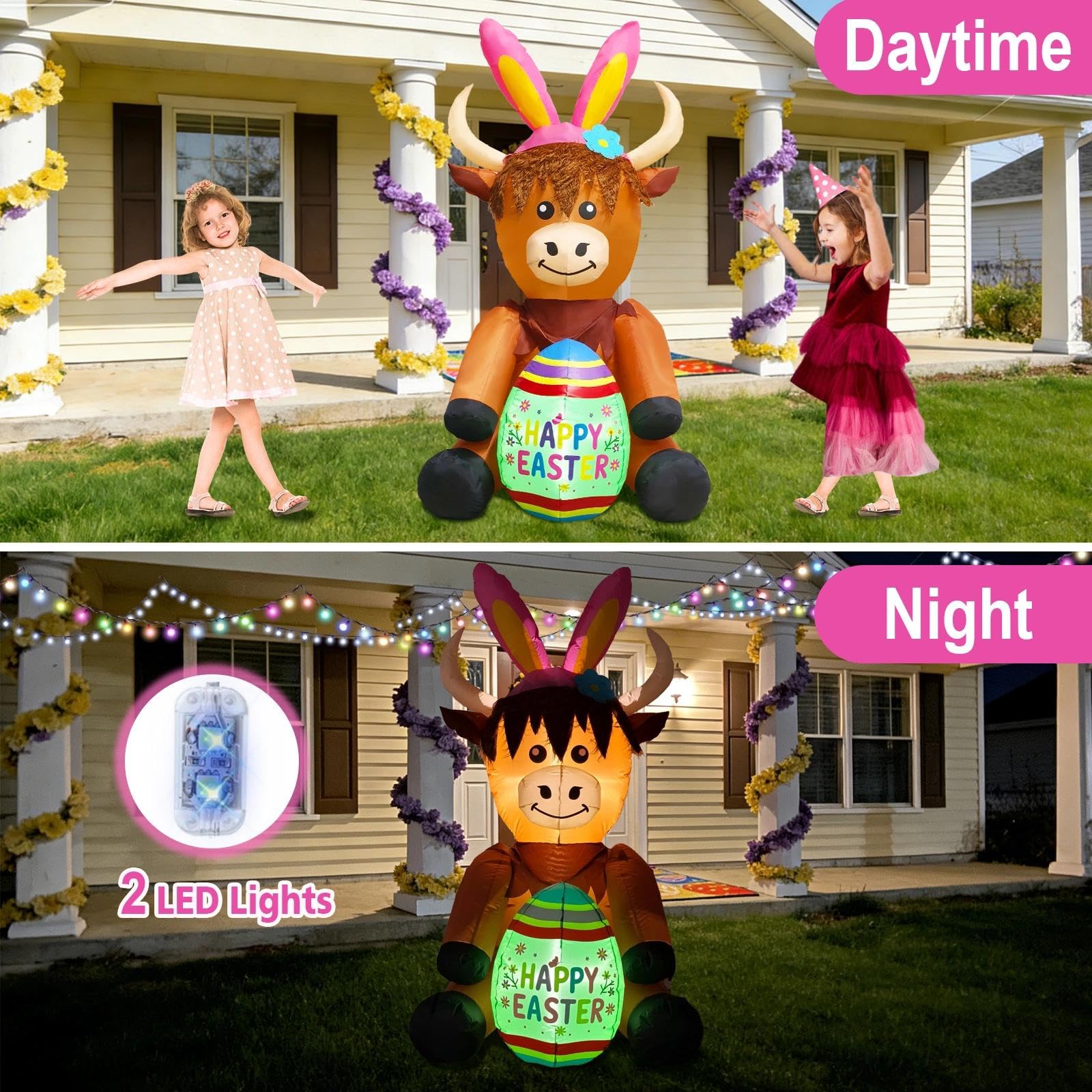 inslife Highland Cow inflatable with built-in blower inflates quickly and reliably