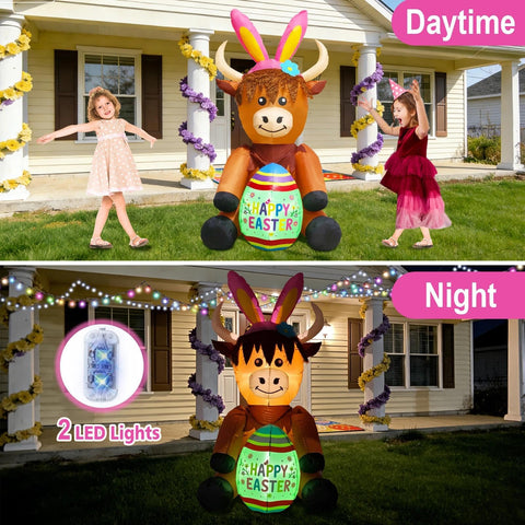 inslife Highland Cow inflatable with built-in blower inflates quickly and reliably
