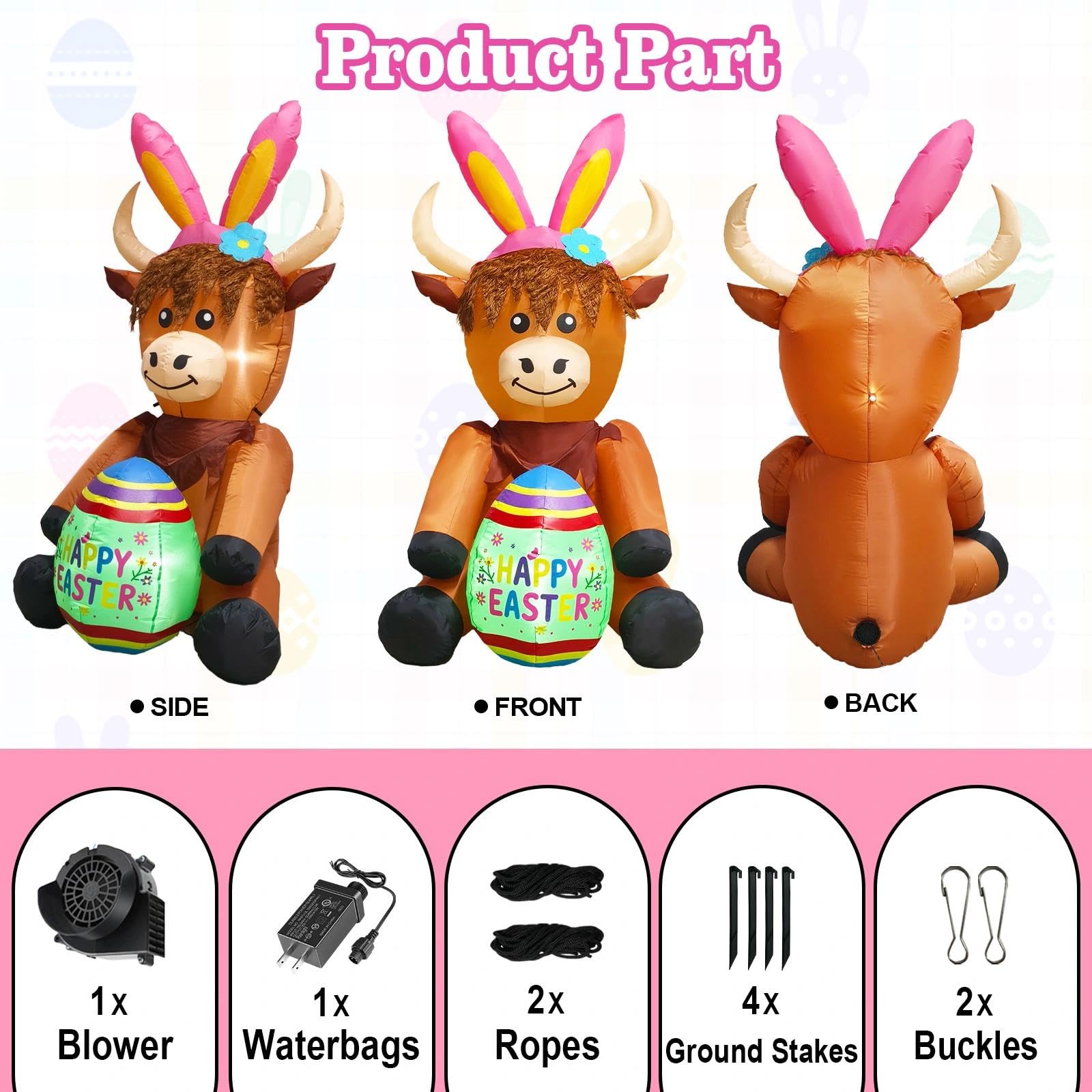 inslife Highland Cow inflatable yard display ready for outdoor Easter celebrations