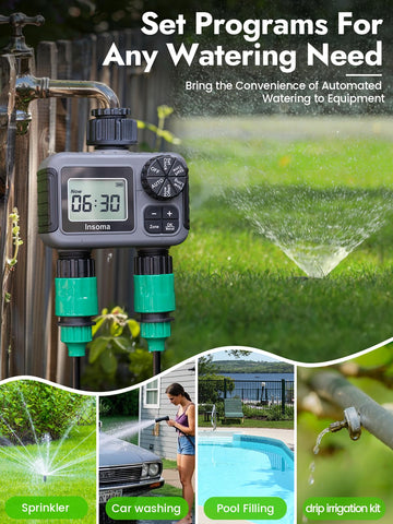Insoma 2-Zone Timer leak-proof connectors minimize waste and leaks.