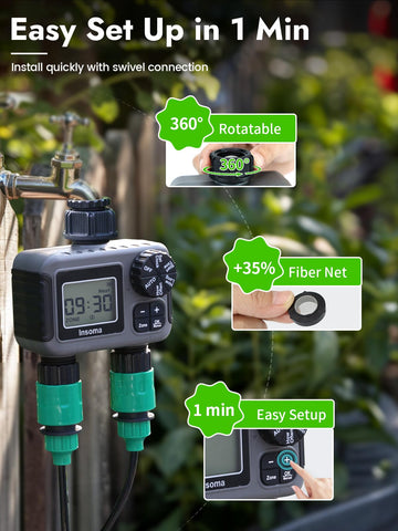 Insoma 2-Zone Timer manual modes for flexible, spot watering.