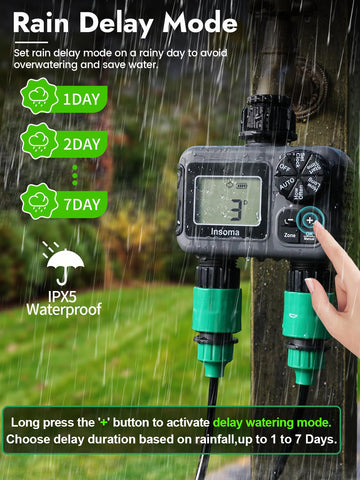 Insoma 2-Zone Timer waterproof housing supports outdoor use in all weather.