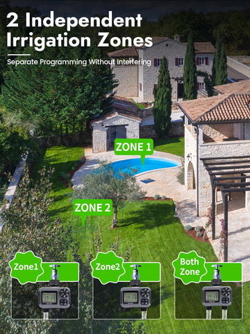 Insoma 2-Zone Timer two-zone configuration enables tailored irrigation.