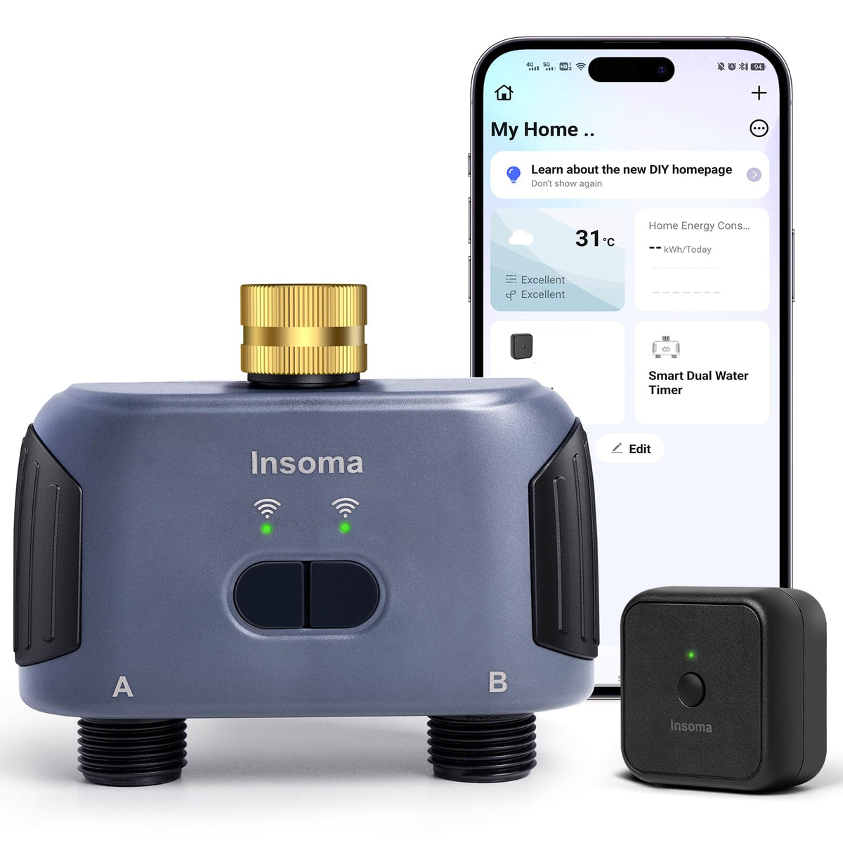 Insoma 2-zone wifi water timer with brass inlet for durable irrigation