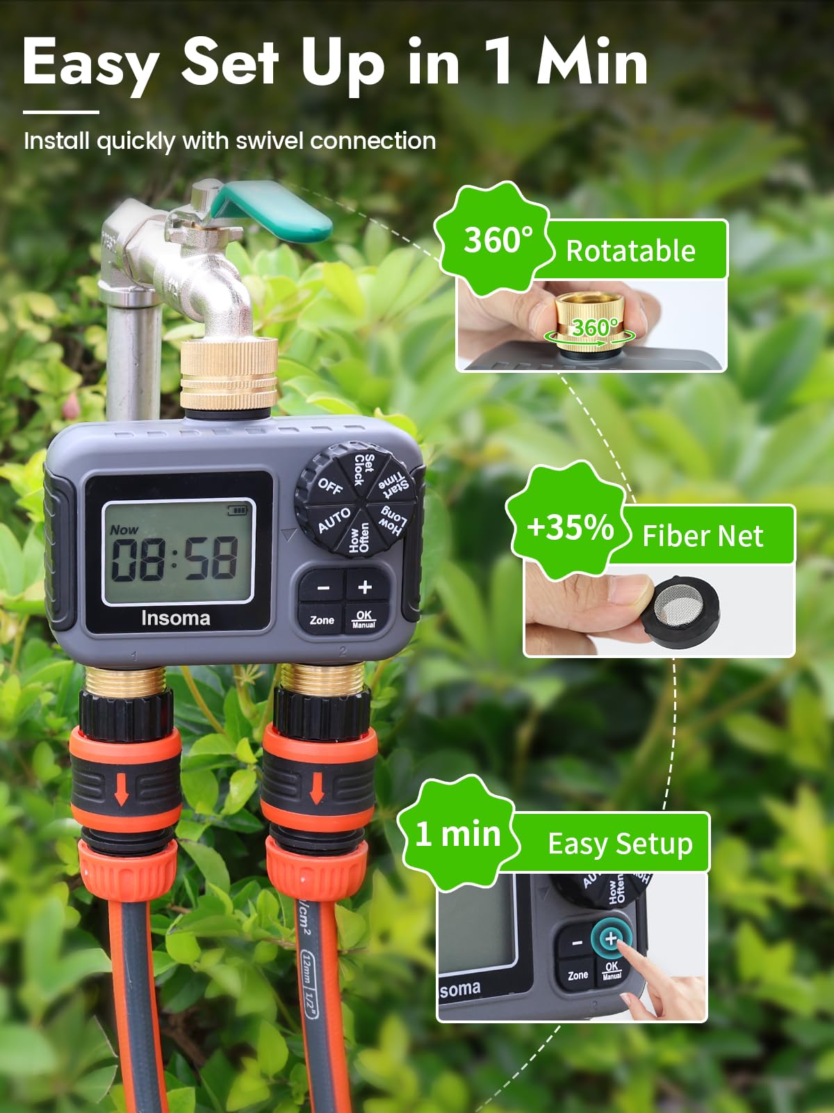 Insoma IP55 waterproof, UV-resistant timer withstands outdoor conditions