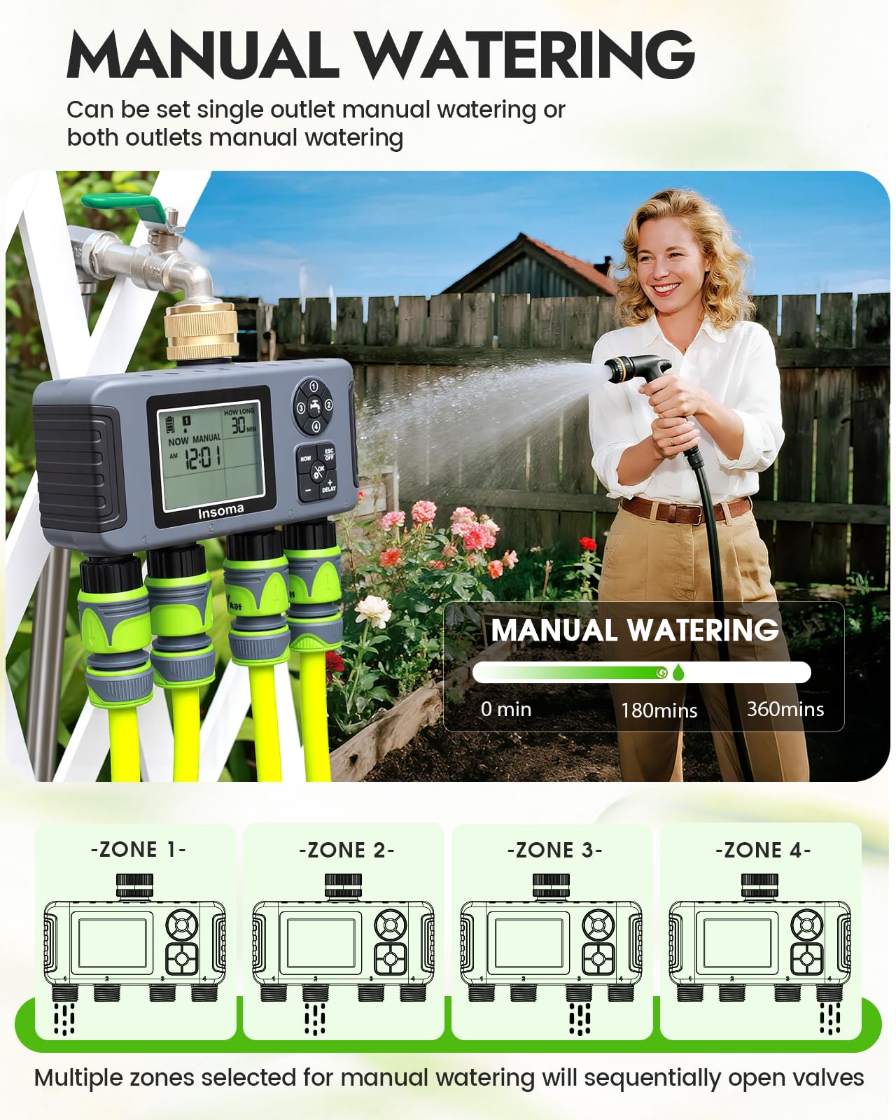 Insoma IPX5 outdoor timer resists rain and sun for durability.