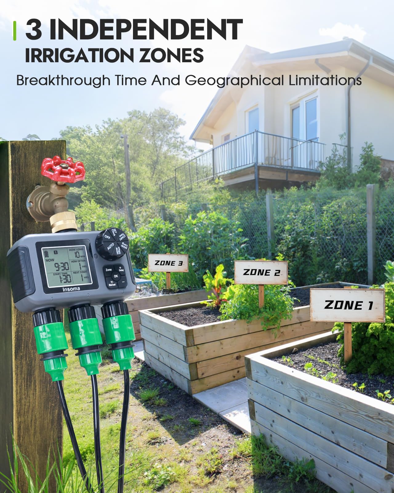 Insoma timer with IPX5 waterproofing for durable outdoor use.
