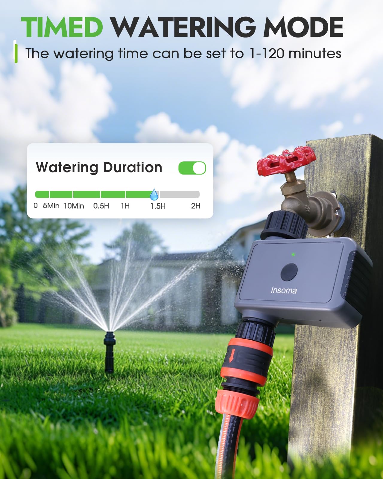 Insoma irrigation timer programmed periods displays six modes for precise watering