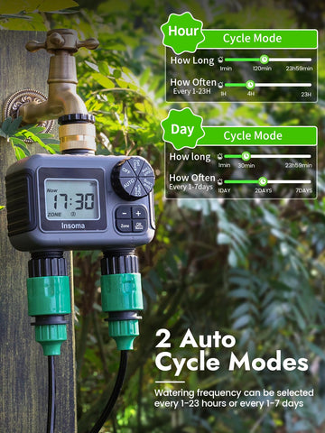Insoma LED display shows schedule for precise watering control.