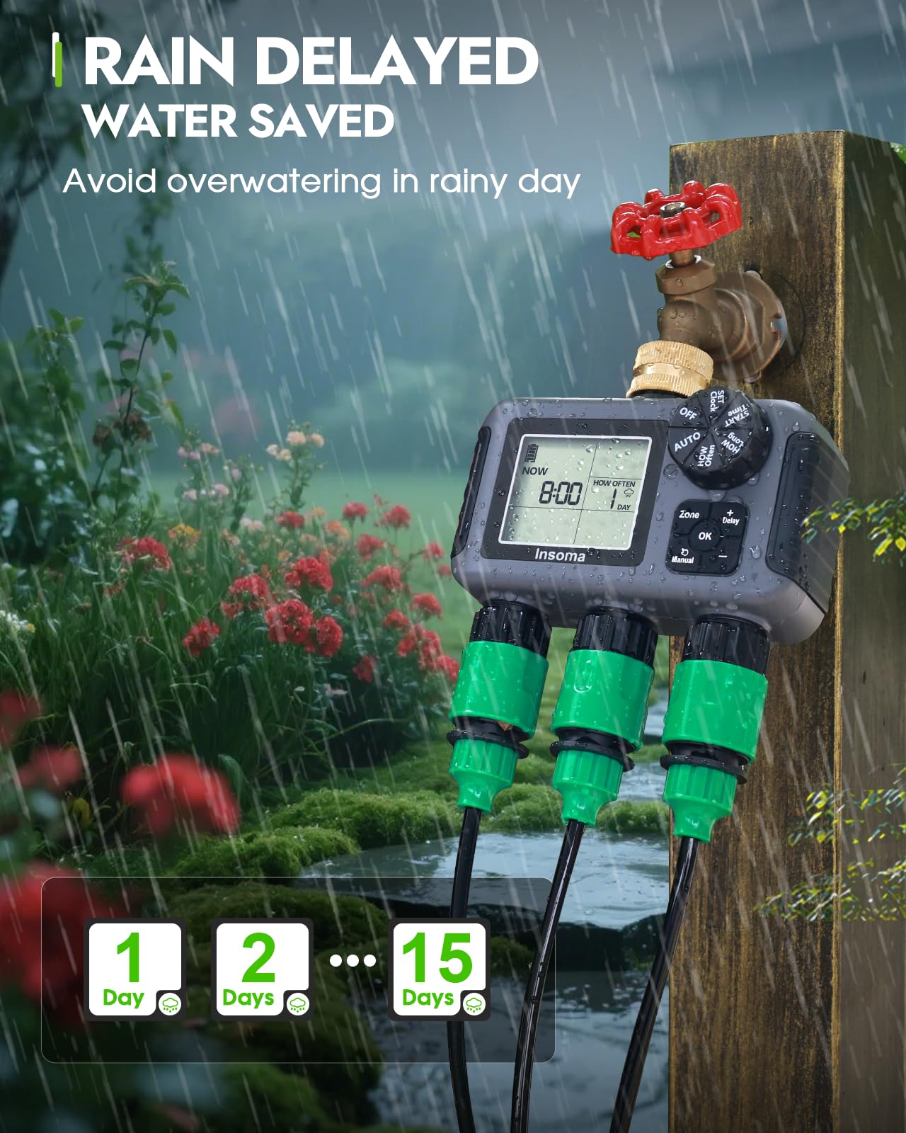 Insoma manual mode allows immediate watering without altering presets.