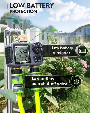 Insoma brass inlet-outlet and internal filter reduce clogs for smooth watering.