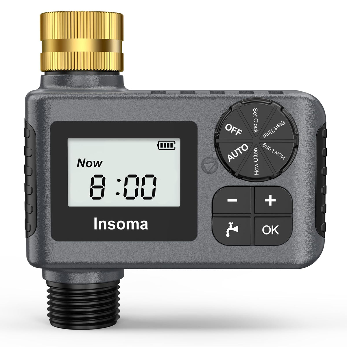Insoma sprinkler timer with brass swivel for durable outdoor watering setup